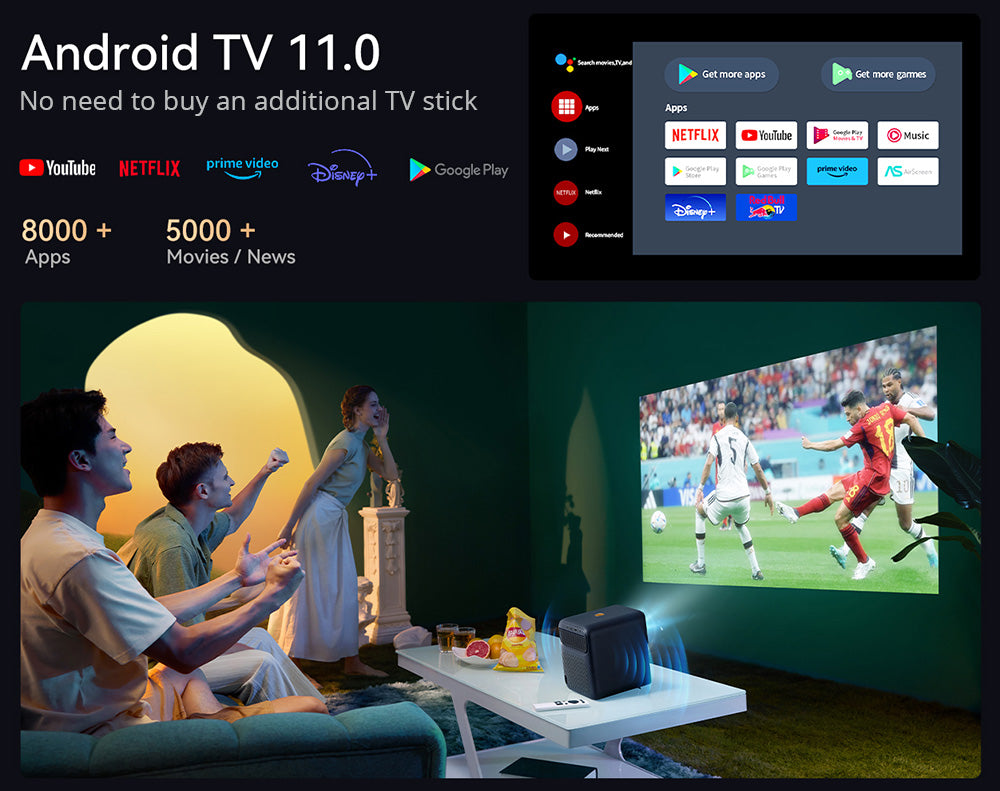 Proyector LCD Wanbo Mozart 1 Pro, 900 ANSI, resolución nativa 1080P, Android TV 11, enfoque automático, evitación de obstáculos - Enchufe UE