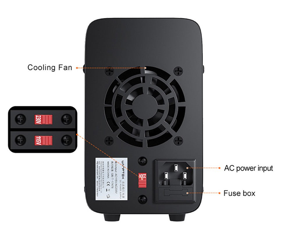 Fuente de alimentación CC regulada programable WANPTEK APS3010H, 30 V 10 A, función de memoria de almacenamiento, ajuste por codificador, carga rápida USB, pantalla de 4 dígitos, baja ondulación, ventilador de refrigeración - Enchufe estadounidense