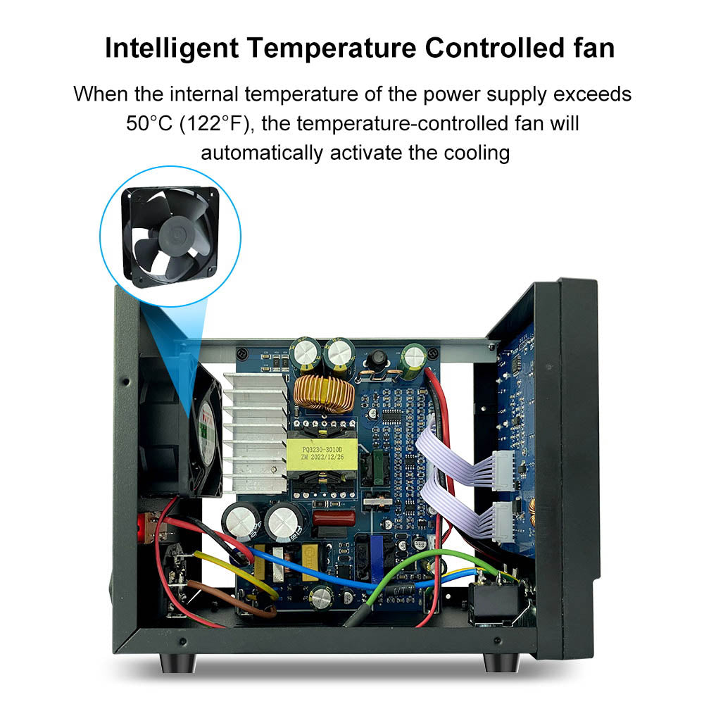 Fuente de alimentación CC regulada y ajustable de estado sólido WANPTEK DPS3010U, 30 V 10 A, ajuste por codificador, carga rápida USB tipo C, pantalla de 4 dígitos, baja ondulación, bajo ruido, ventilador de refrigeración negro - Enchufe del Reino Unido
