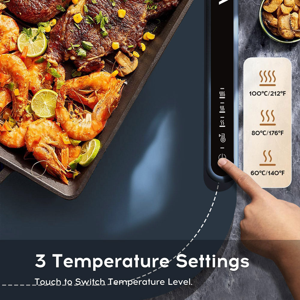 Bandeja calentadora eléctrica Willing BW614, 250 W de potencia, 3 ajustes de temperatura, fácil de limpiar con nanomaterial, apagado automático.