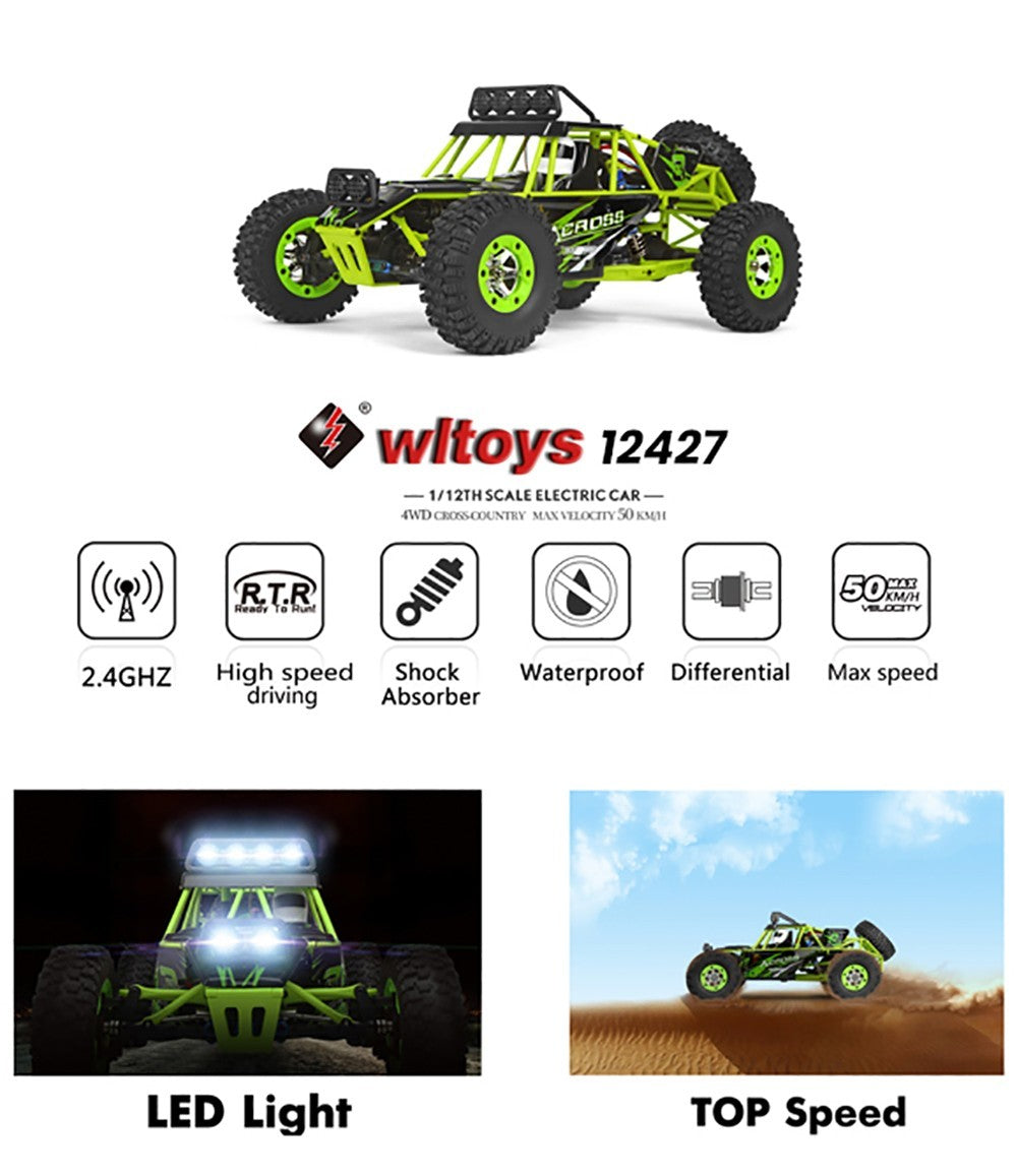 Wltoys 12427 1/12 RC-Auto im Maßstab 1:12, Geländewagen, 540er Bürstenmotor, 50 km/h Höchstgeschwindigkeit, 2 Akkus