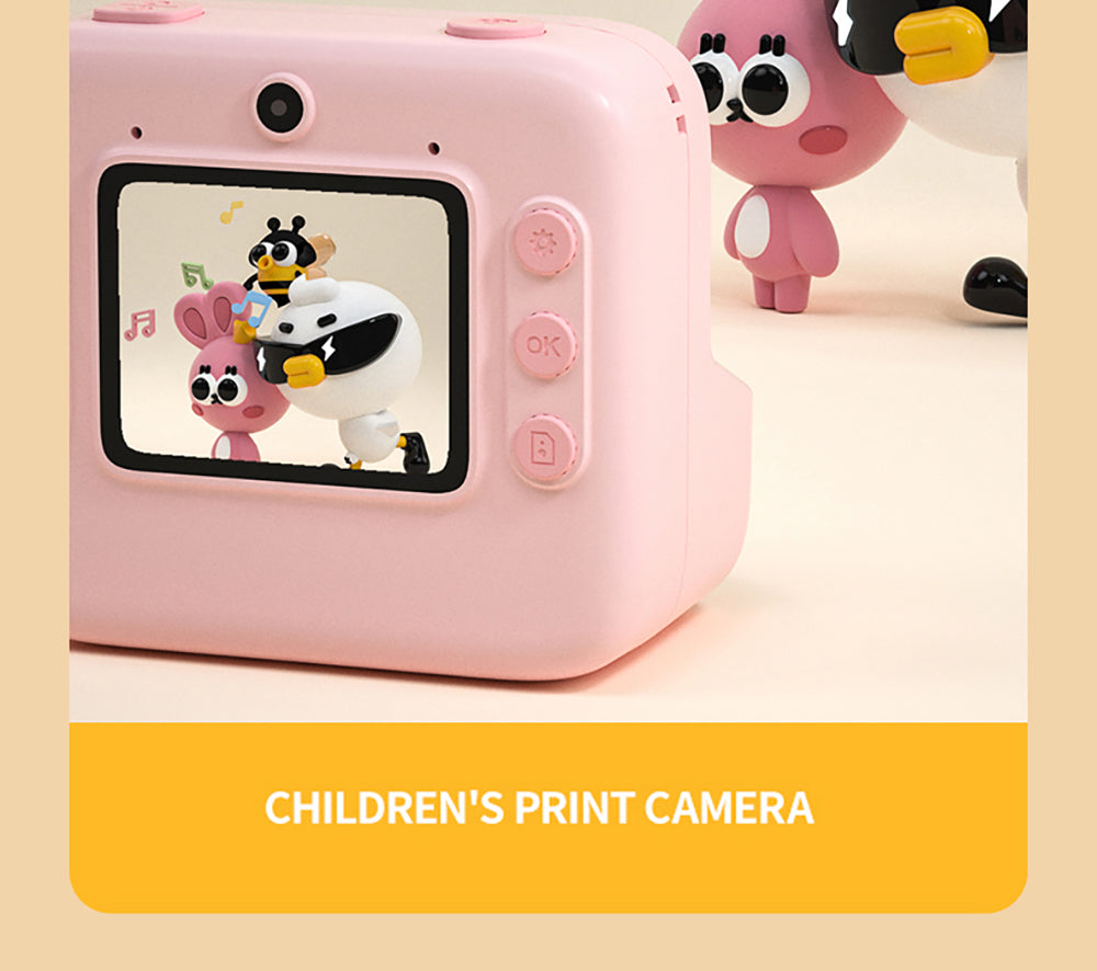 Cámara instantánea para niños WOWKIDS K27, cámaras duales delantera y trasera de 48MP, resolución 1080P, 4 filtros, tarjeta TF de 32GB, batería de 1400mAh - Rosa