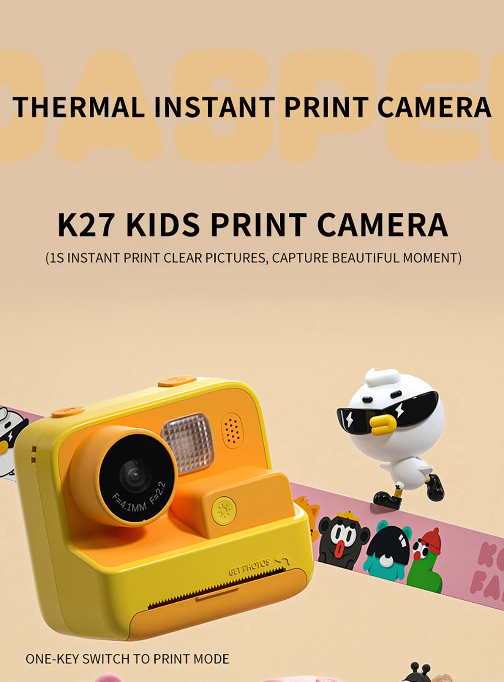 Cámara instantánea para niños WOWKIDS K27, cámaras duales delantera y trasera de 48MP, resolución 1080P, 4 filtros, tarjeta TF de 32GB, batería de 1400mAh - Rosa