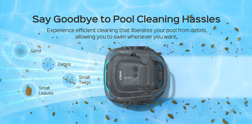 WYBOT A1 Robot Aspirador de Piscina Inalámbrico, Filtros Dobles, 120 minutos de Autonomía, Carga Rápida de 2.5 horas, para Piscinas Elevadas de Fondo Plano, Negro