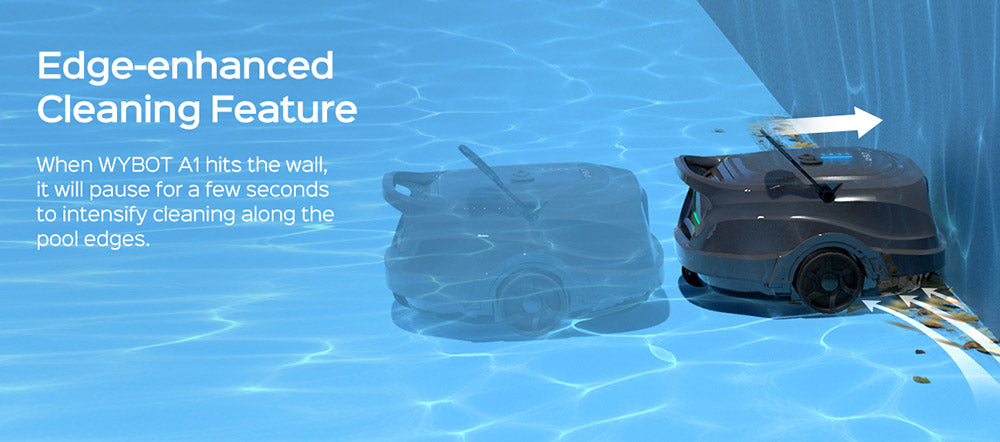WYBOT A1 Robot Aspirador de Piscina Inalámbrico, Filtros Dobles, 120 minutos de Autonomía, Carga Rápida de 2.5 horas, para Piscinas Elevadas de Fondo Plano, Negro