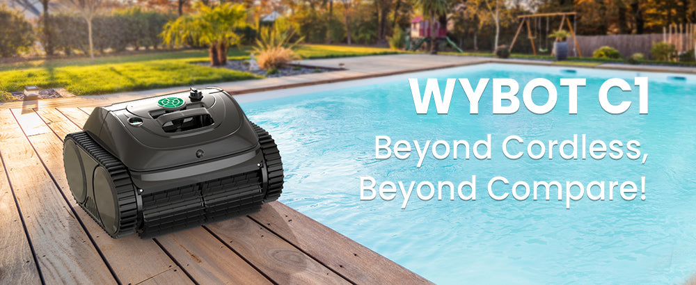 WYBOT C1 Robot Limpiafondos Inalámbrico, 150 minutos de Autonomía, Limpia Paredes, Planificación Inteligente de la Ruta, Control por APP, para Piscinas de hasta 150 metros cuadrados (1.615 pies cuadrados).