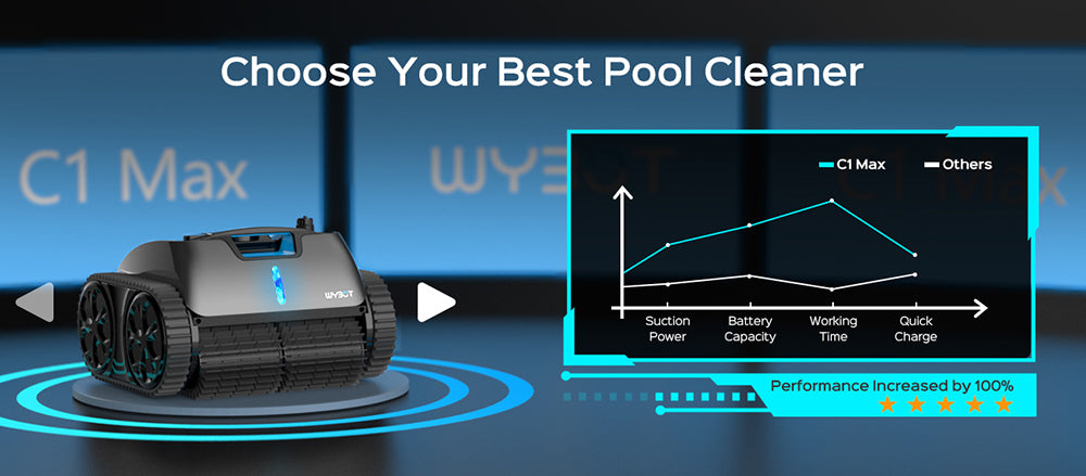 WYBOT C1 MAX Kabelloser Poolroboter mit App, 180–240 Min. Laufzeit, 3 Reinigungsmodi, Wandkletterfunktion, 65 W Saugleistung, bis zu 200 m² Fläche, Grau