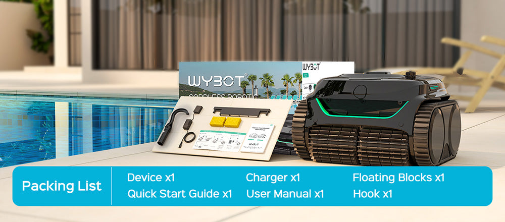 WYBOT C2 Akku-Poolroboter, Wand- und Wasserlinienreinigung, Doppelfilteranlage, für eingelassene Pools bis 233 m², Schwarz/Grün