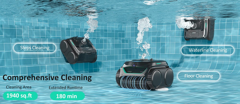 WYBOT C2 Vision Akku-Poolroboter, Schmutzerkennung mit KI-Kamera, 8-in-1-Reinigungsprogramm, Zweischichtfiltration, bürstenlose Motoren für starke Saugkraft, für Pools bis zu 180 m², Schwarz/Grün