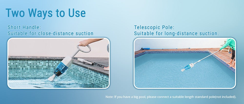 WYBOT HJ10P Hand-Poolsauger, inklusive Teleskopstange, 25 l/min Saugleistung, 5200 mAh Akku, bis zu 60 Minuten Laufzeit, 0,5-l-Filter