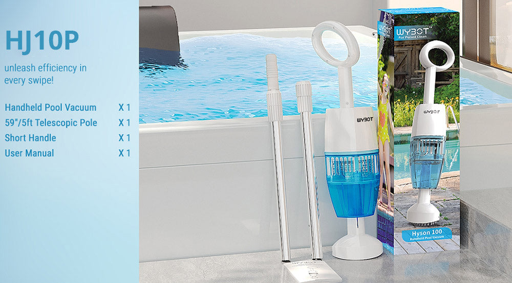 WYBOT HJ10P Hand-Poolsauger, inklusive Teleskopstange, 25 l/min Saugleistung, 5200 mAh Akku, bis zu 60 Minuten Laufzeit, 0,5-l-Filter