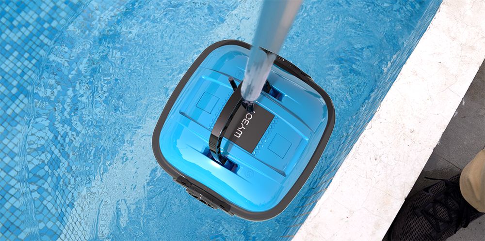 WYBOT WY1102 Kabelloser Poolroboter, Doppelmotor, max. 50 Min. Laufzeit, bis zu 49 m², für Pools mit flachem Boden, Blau