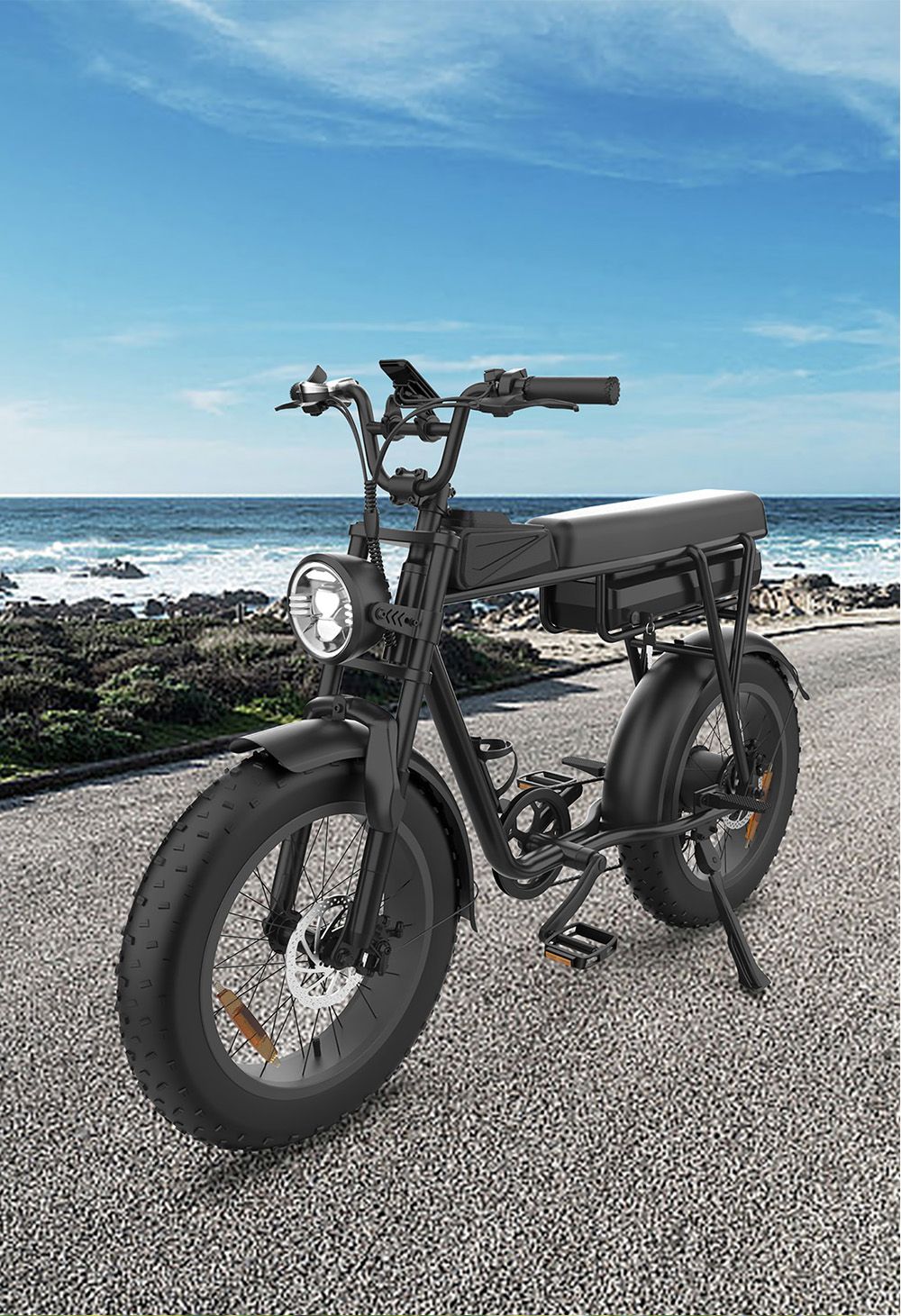 YAMALI FXH-006 Elektrofahrrad, 350-W-Motor, 48-V-18-Ah-Akku, 20 x 4 Zoll breite Reifen, 40 km/h Höchstgeschwindigkeit, 50 km Reichweite, Shimano 7-Gang-Schaltung, mechanische Scheibenbremsen vorne und hinten, LCD-Display – Schwarz