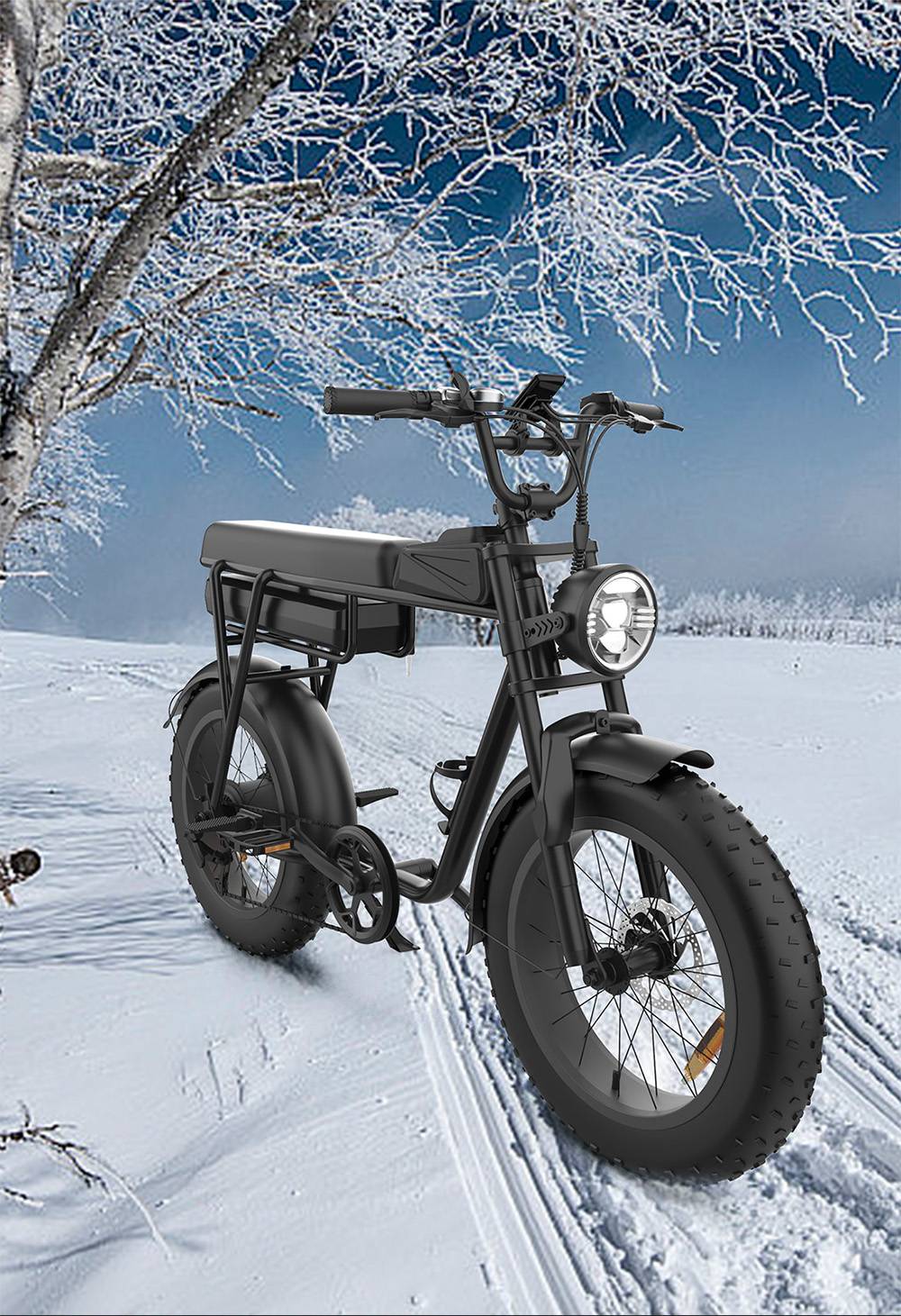 YAMALI FXH-006 Elektrofahrrad, 350-W-Motor, 48-V-18-Ah-Akku, 20 x 4 Zoll breite Reifen, 40 km/h Höchstgeschwindigkeit, 50 km Reichweite, Shimano 7-Gang-Schaltung, mechanische Scheibenbremsen vorne und hinten, LCD-Display – Schwarz