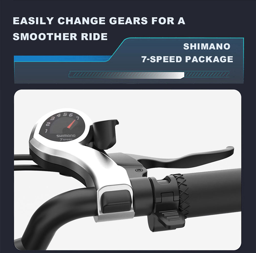 YAMALI FXH-006 Elektrofahrrad, 350-W-Motor, 48-V-18-Ah-Akku, 20 x 4 Zoll breite Reifen, 40 km/h Höchstgeschwindigkeit, 50 km Reichweite, Shimano 7-Gang-Schaltung, mechanische Scheibenbremsen vorne und hinten, LCD-Display – Schwarz