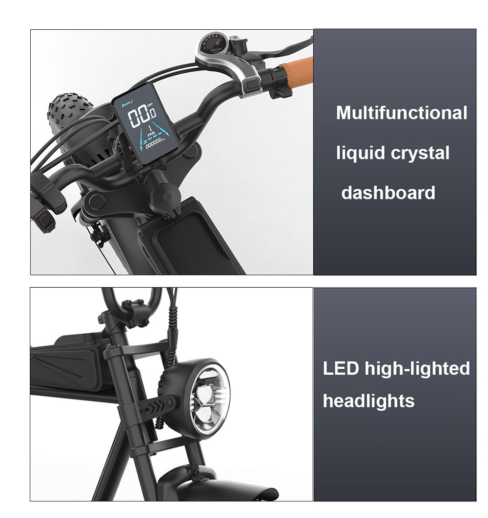 YAMALI FXH-006 Elektrofahrrad, 350-W-Motor, 48-V-18-Ah-Akku, 20 x 4 Zoll breite Reifen, 40 km/h Höchstgeschwindigkeit, 50 km Reichweite, Shimano 7-Gang-Schaltung, mechanische Scheibenbremsen vorne und hinten, LCD-Display – Schwarz
