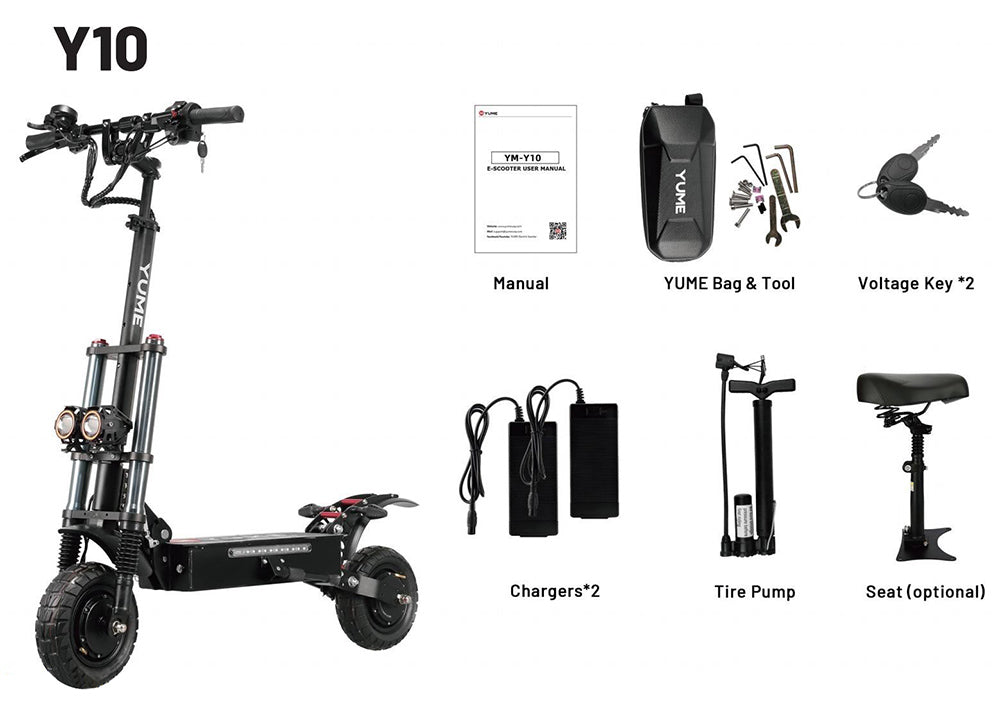 YUME Y10 Electric Scooter, 1200*2 Motor, 52V 23.4Ah Battery, 10